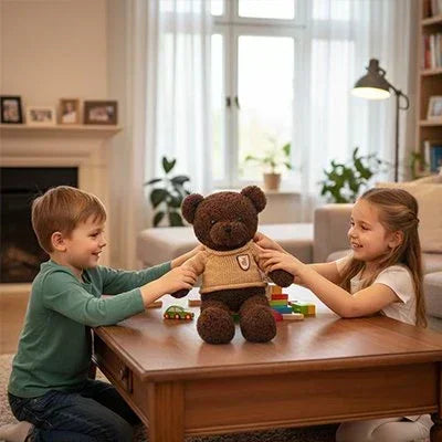 Ours peluche partagé entre un frère et une sœur