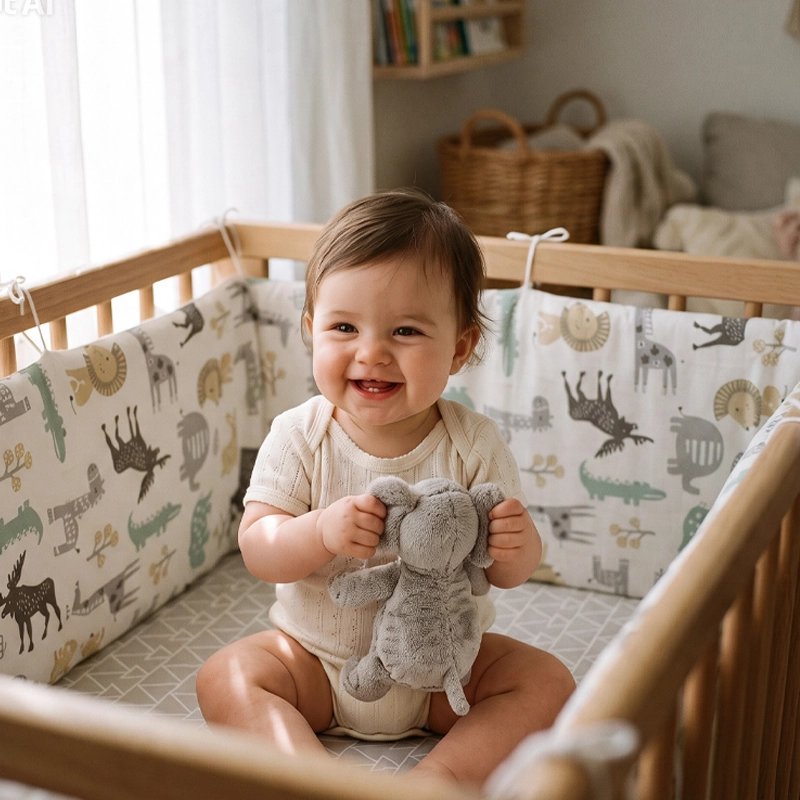 Tour de lit bébé avec bébé assis protegé