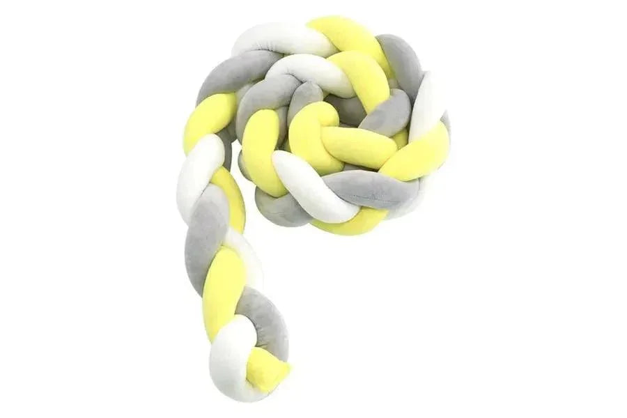 Tour de lit tressé bébé jaune, blanc et gris, protection sécurisée pour lit d'enfant