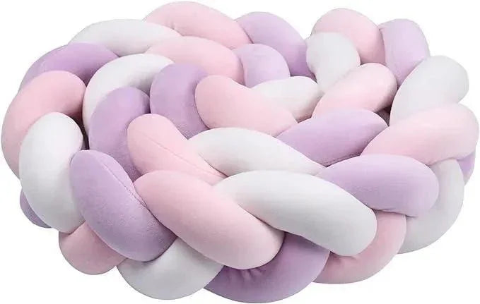 Tresse de lit bébé douce en coton, rose, blanc et mauve, pour sécuriser le lit enfant