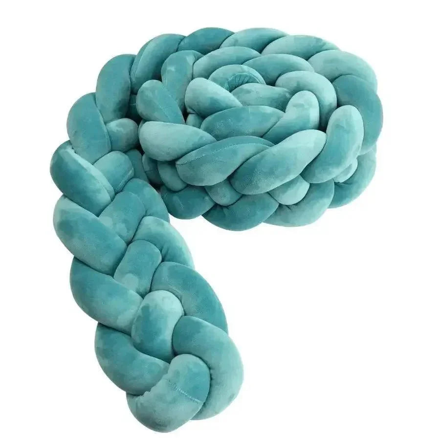 Tresse de lit pour bébé en velours bleu canard, barrière de lit sécurisée.