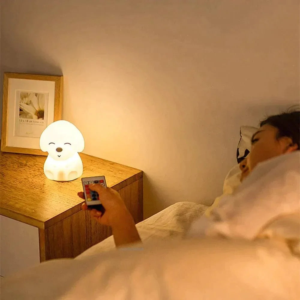 Veilleuse bébé chien douce pour sommeil paisible, idée cadeau naissance avec télécommande - Nanoukid