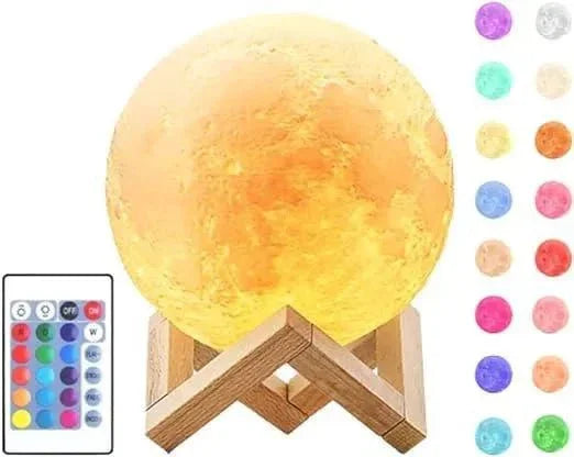 Veilleuse bébé LED sphérique sur support en bois, couleurs changeantes, avec télécommande