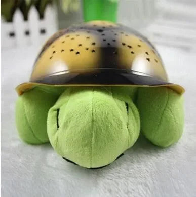 Veilleuse tortue peluche verte avec carapace marron, lumière douce pour bébé