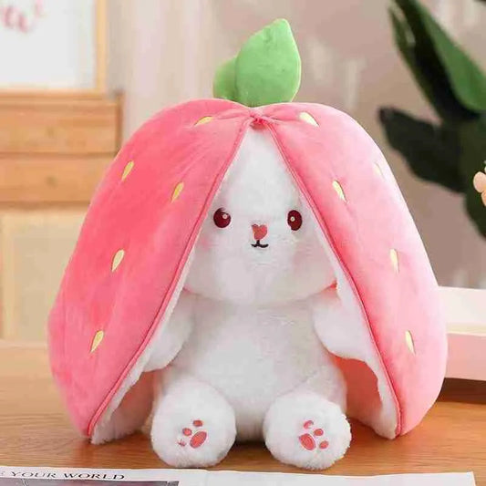 Peluche lapin blanc déguisé en fraise, jouet doux pour bébé, décoration chambre enfant