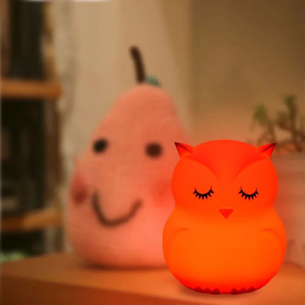 Veilleuse hibou lumière rouge apaisante pour chambre de bébé, ambiance douce