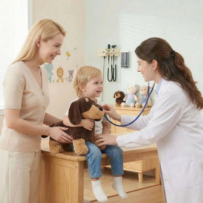 bebe-avec-peluche-chien-chez-docteur-rassure