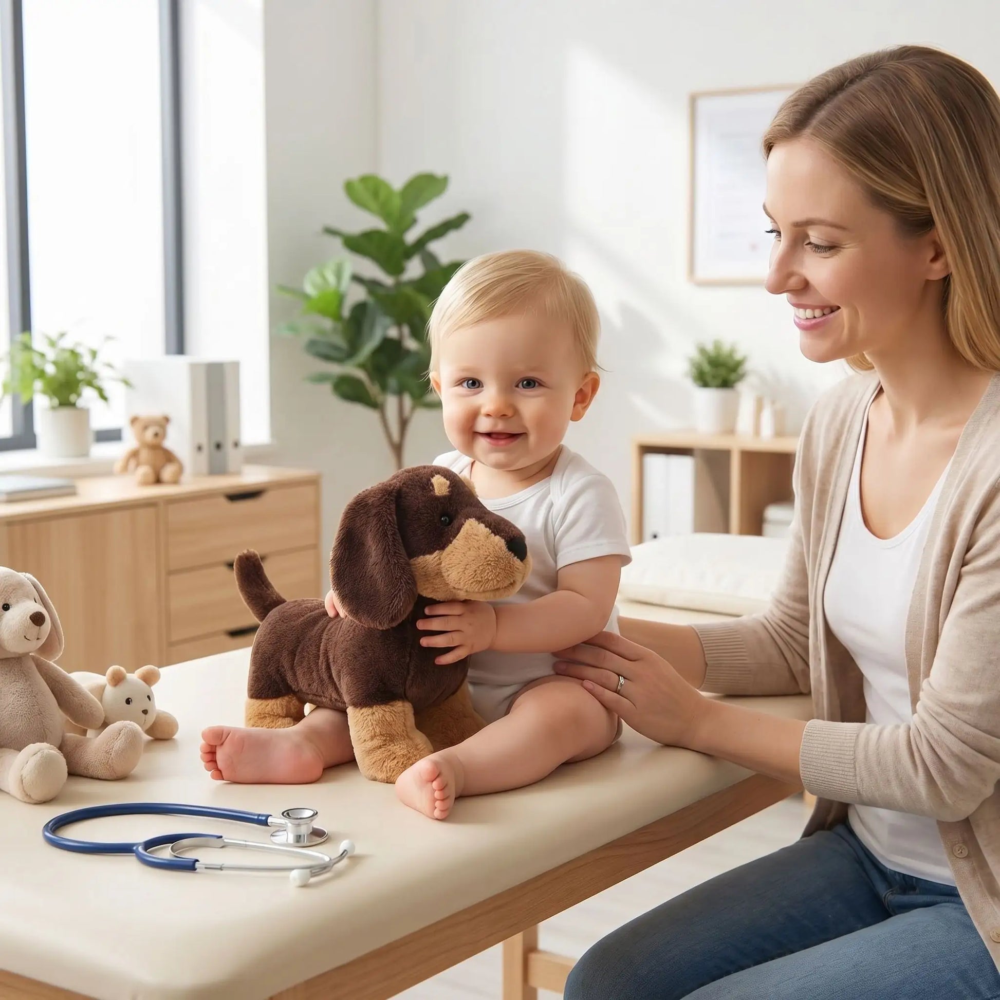 bebe-avec-peluche-chien-tekel-docteur