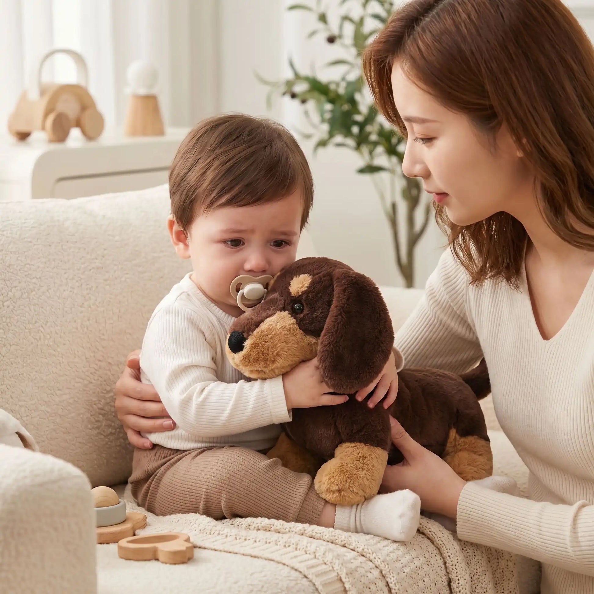 bebe-avec-peluche-chien-tekel-rassurant