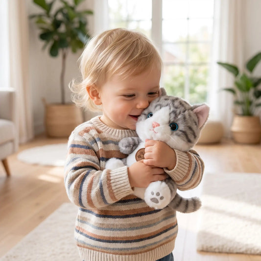 bebe calin avec peluche chat