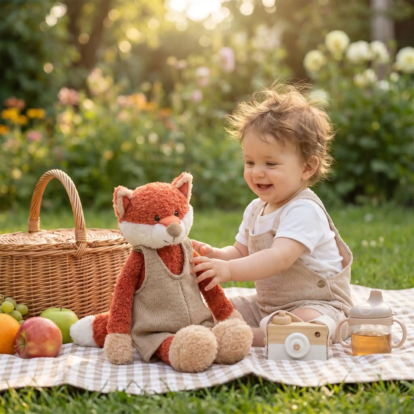 bebe-joue-avec-doudou-renard-roux-jardin