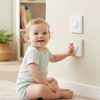 Cache prise blanc avec bébé a coté