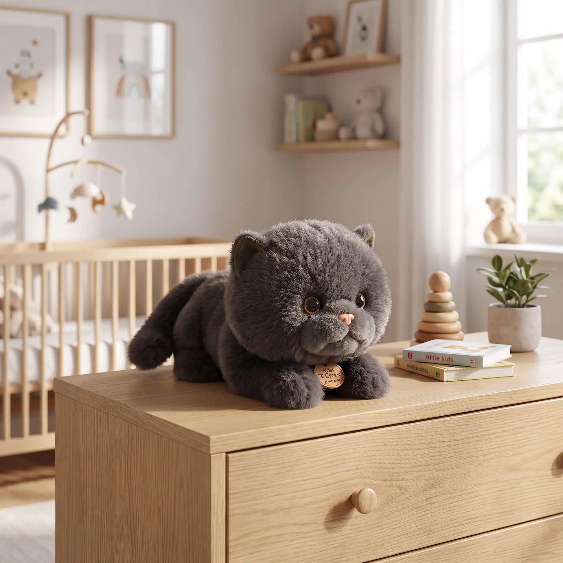 chat peluche gris adorable