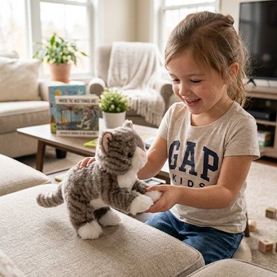 Chats peluche qui joue avec petite fille