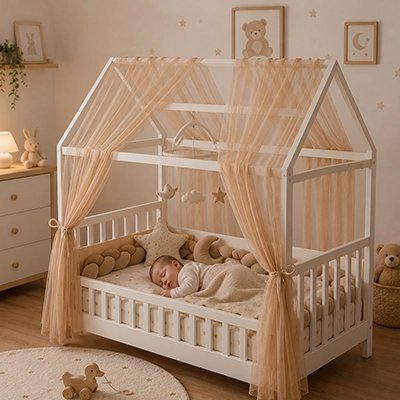 Ciel de lit enfant beige couleur moderne
