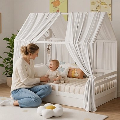 Ciel de lit enfant blanc classe et intemporel