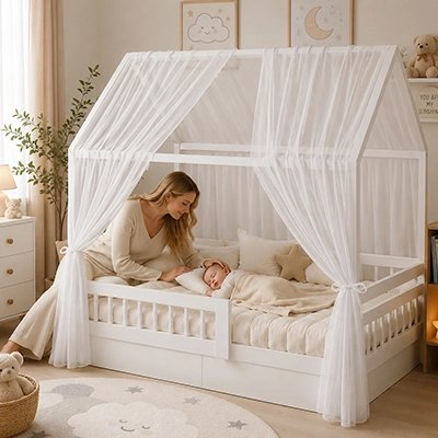 Ciel de lit enfant blanc voile