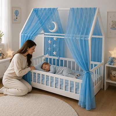 Ciel de lit enfant bleu pour garcon
