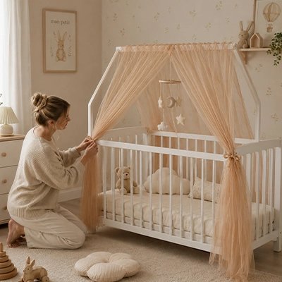 Ciel de lit enfant caramel deco minimaliste