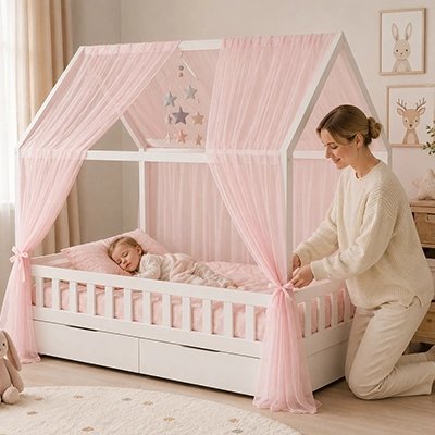 Ciel de lit enfant rose tout doux