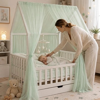 Ciel de lit enfant vert d'eau pour fille et garcon