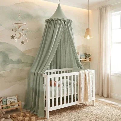 Ciel de lit vert d'eau pour lit bébé blanc