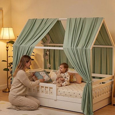 Ciel de lit vert pour lit bébé