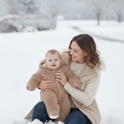 Combinaison hiver pour bebe  en promenade avec maman