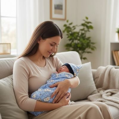 Couverture emmaillotage bleu pour tenir bébé au chaud
