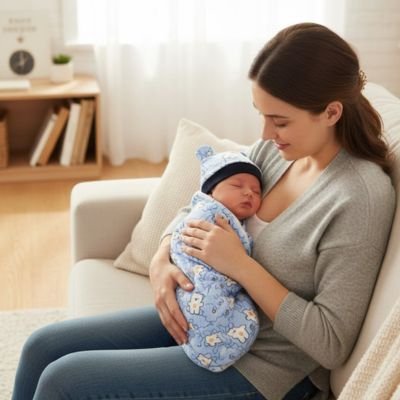 Couverture emmaillotage pour bébé dans les bars d sa maman