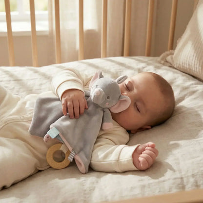 Bébé dormant avec doudou éléphant, cadeau de naissance douceur et confort, sommeil paisible - Nanoukid
