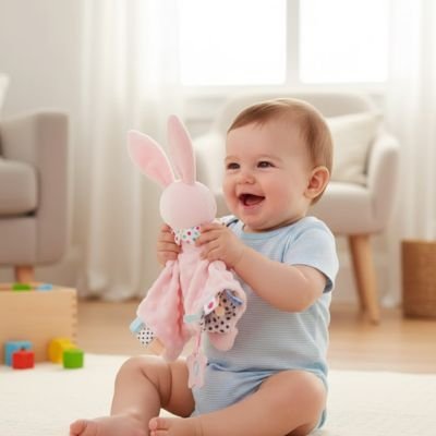 Doudou bebe  rose peluche