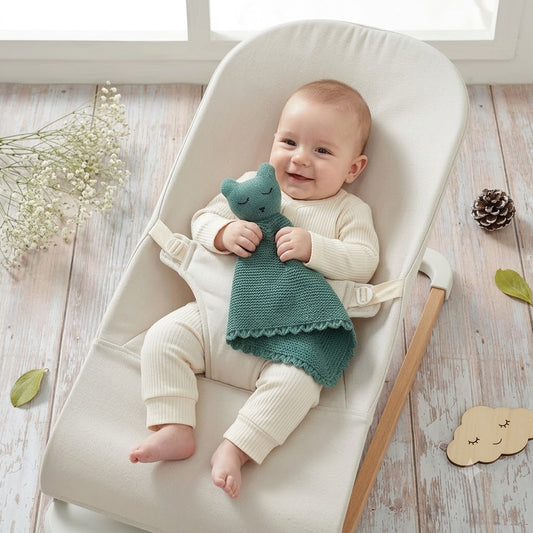 doudou chat bebe vert plat rassurant