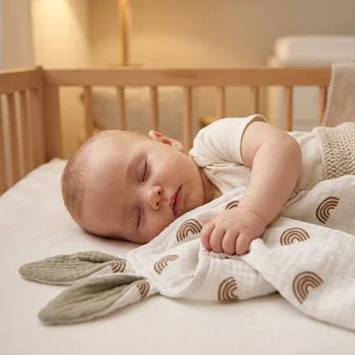 Doudou lapin plat accompagne bébé