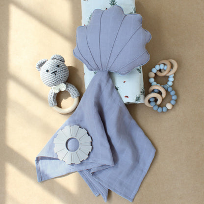 doudou mouchoir carre bleu coquillage