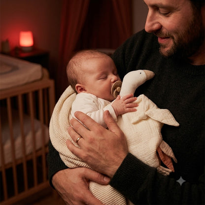 doudou oie pour bebe avec papa
