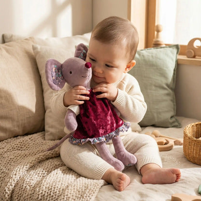 doudou-peluche-bebe-souris-robe-bordeaux