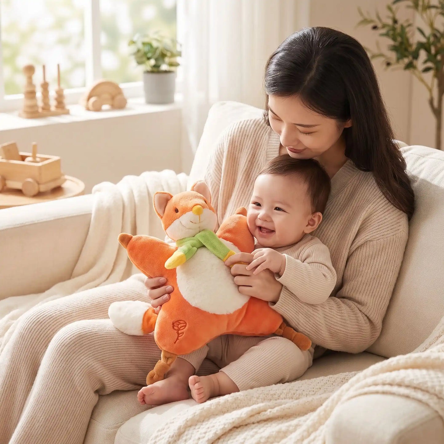 doudou renard avec bébé et maman