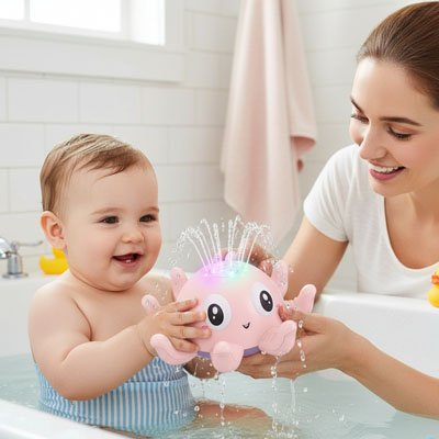 Jouet baignoire bebe pieuvre rose