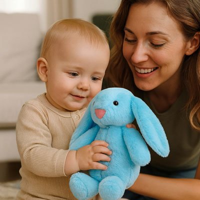 Lapin en peluche bleu