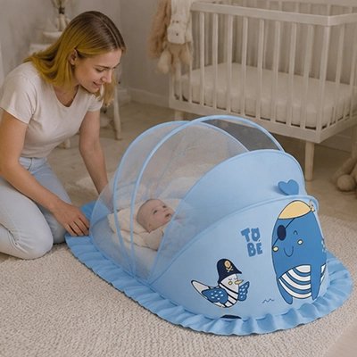 Moustiquaire lit bébé bleu fondrembourré