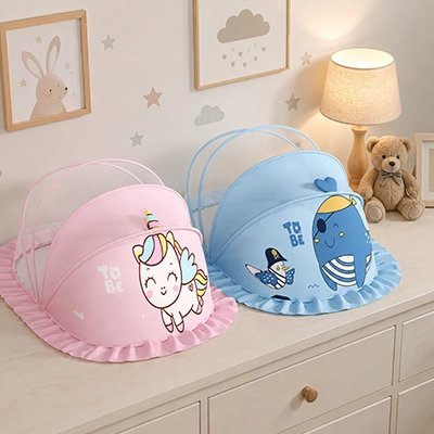 Moustiquaire lit bébé rose pour fille et bleu pour garcon