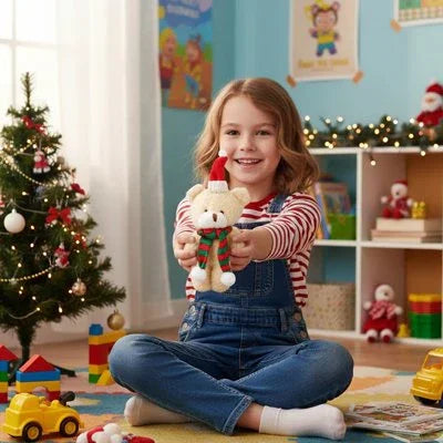 Ours en peluche bonnet et echarpe de noel