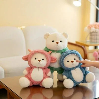 Ours en peluche de couleur rose bleu et vert