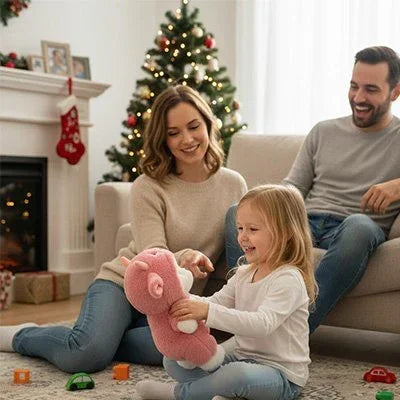 Ours en peluche rose avec petite fille