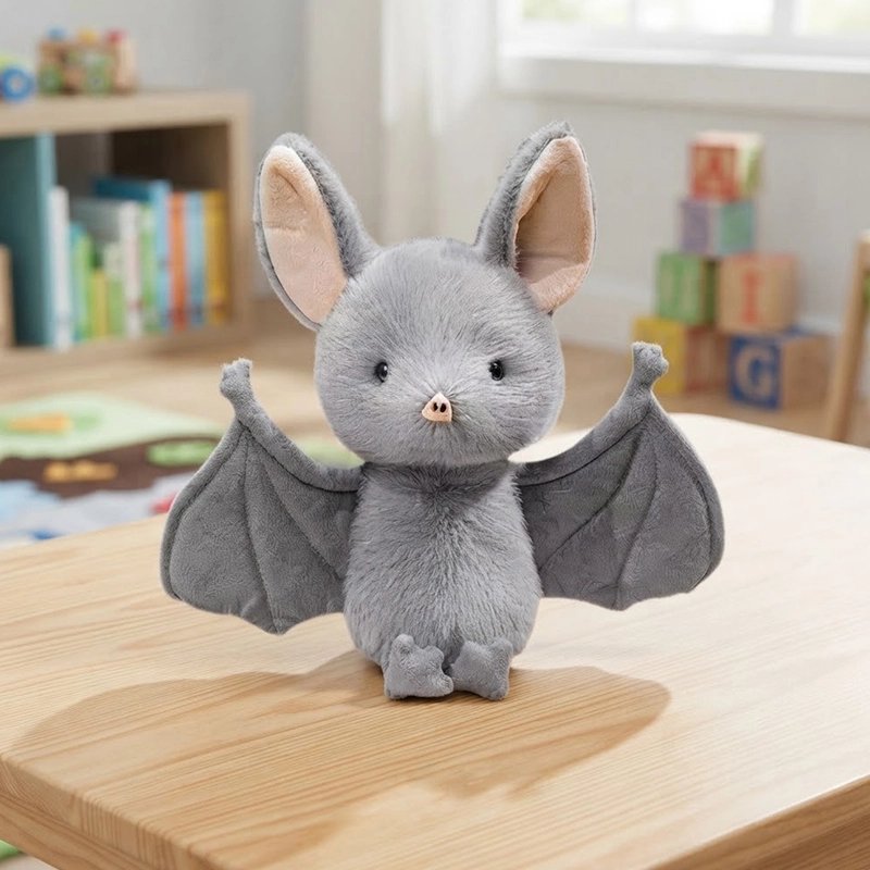 Peluche bébé chauve souris grise