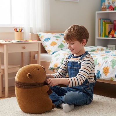 Peluche Capybara avec petit garcon