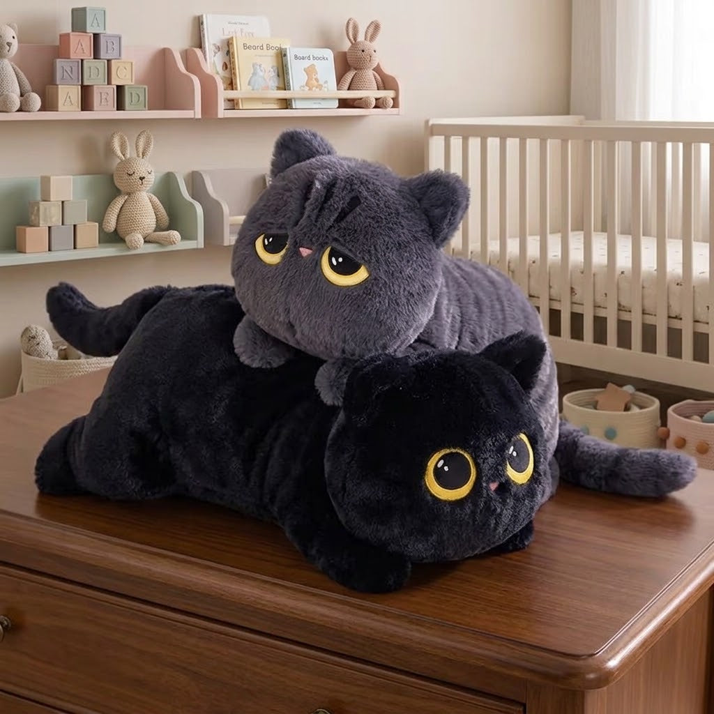 peluche chat gris et noir géant