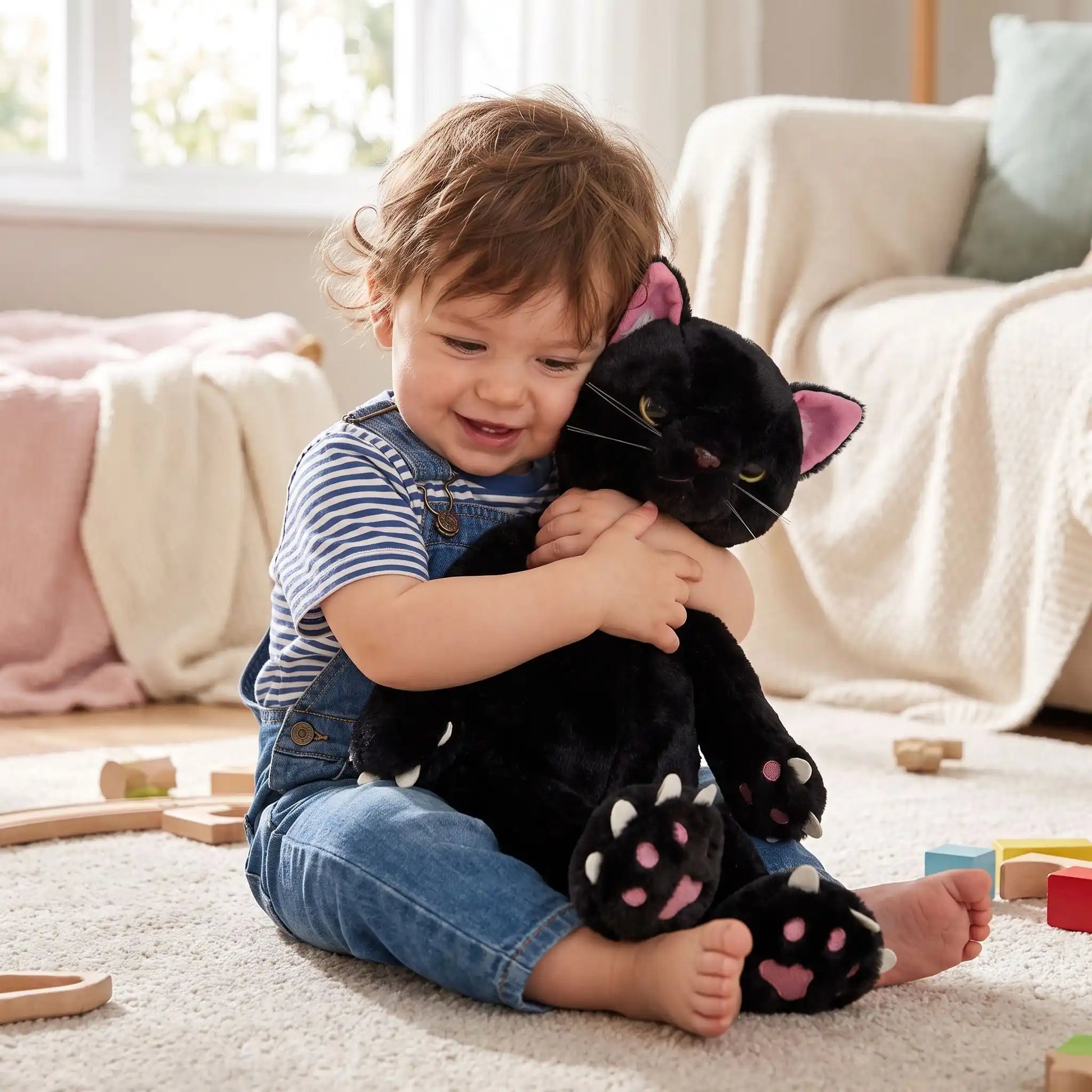 peluche chat noire caline avec bebe