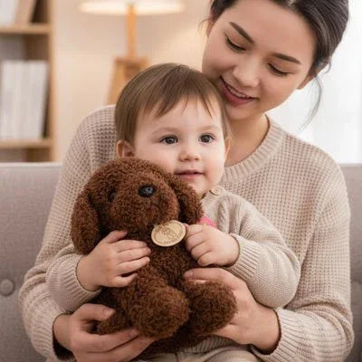 Peluche Chien marron avec bébé et maman